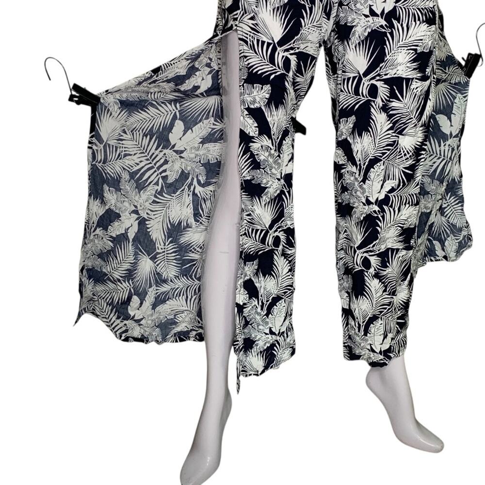 Onia NWOT Chloe Pants Wide Leg Palm Print Navy Blue and White Size XL